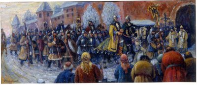 氷の戦いの後、アレクサンドル・ネフスキーがノヴゴロドに到着 作： Mikhail Vasilievich Nesterov