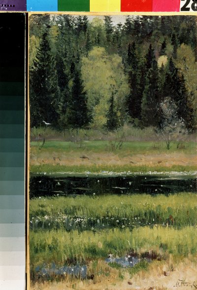 風景（風景）。 Mikhail Vasilyevich Nesterov (1862-1942) の絵画、ボール紙に油彩 作： Mikhail Vasilievich Nesterov