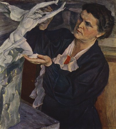 ソ連の彫刻家Vera Mukhinaの肖像（カラーリトグラフ 作： Mikhail Vasilievich Nesterov
