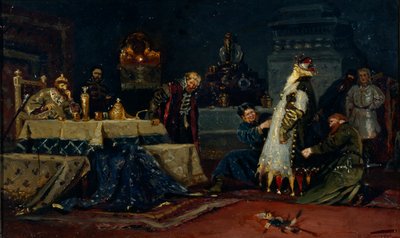 フールコート。 1885年のイワンザテリブルの前のボヤルドルジナアンドレエヴィッチモロゾフ 作： Mikhail Vasilievich Nesterov
