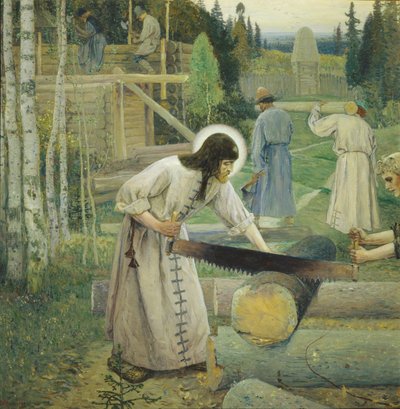 聖セルギウスがトリプティクを勤める、中部、1896 作： Mikhail Vasilievich Nesterov