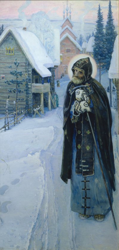 聖セルギウスがトリプティクを勤める、右部分、1896 作： Mikhail Vasilievich Nesterov