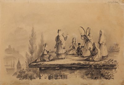 屋根の上のグルジアの女性Lezghinka、1837 作： Mikhail Yuryevich Lermontov