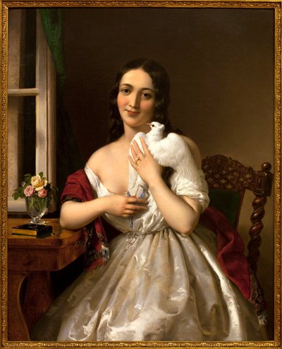 旅するハト。ミクロス・バラバス（1810-1898）による絵画、油彩・キャンバス 作： Miklós Barabás