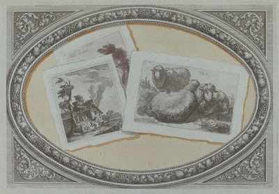だまし絵: 風景と羊、オリジナルの銅版を使用 作： Milanese 18th Century, and Francesco Londonio