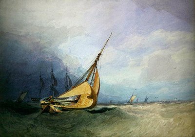 ボートのある海辺の風景（水彩・紙） 作： Miles Edmund Cotman