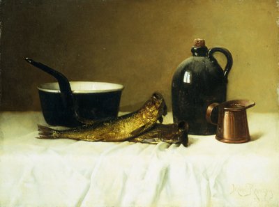 ニシン、ポット、水差し、メジャーのある静物、1908年 作： Milne Ramsey