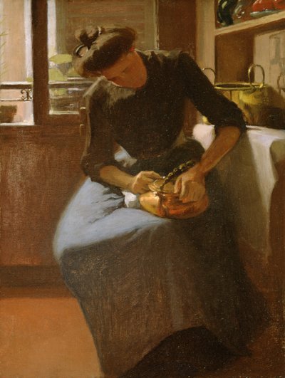 やかんを磨く女性、1912年頃（キャンバスに油彩） 作： Minerva Josephine Chapman