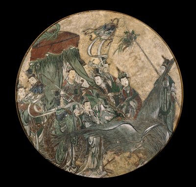 フェニックスが描いた戦車に座っている間、Ruyiセプターを持っている女性の高官を描いた多色フレスコ画 作： Ming Dynasty Chinese School