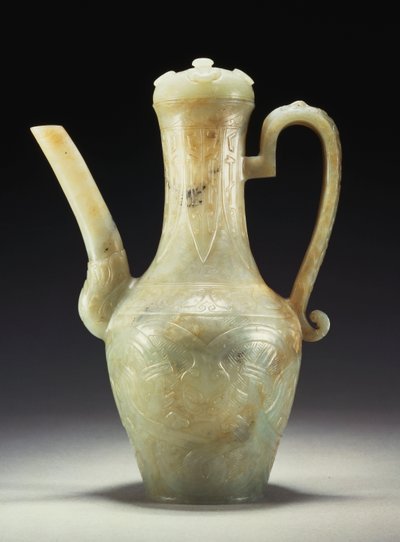 後期青磁翡翠水差しとカバー（翡翠） 作： Ming Dynasty Chinese School