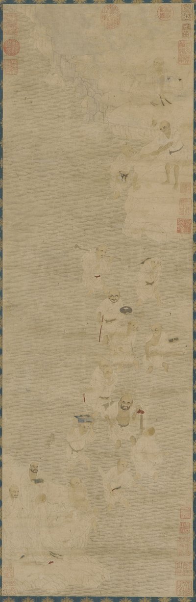 川を渡る羅漢、16〜17世紀（紙にインクと色） 作： Ming Dynasty Chinese School