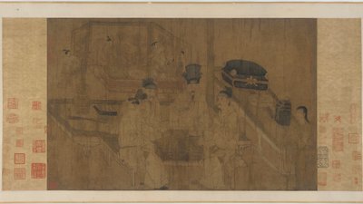 ダブルスクリーン：李景皇帝が兄弟が威旗を演じているのを見る（シルクにインクと色） 作： Ming Dynasty Chinese School