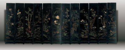 12パネルのコロマンデルスクリーン、Weiping 作： Ming Dynasty Chinese School