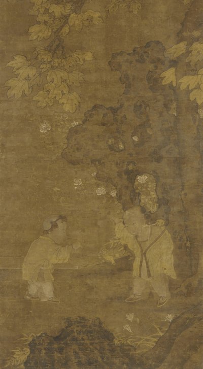 15〜16世紀のライオンの人形で遊ぶ2人の男の子 作： Ming Dynasty Chinese School