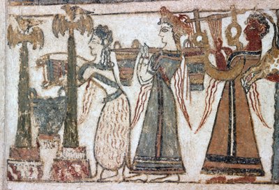 詳細、アヤトリアダの石棺のフレスコ画 作： Minoan