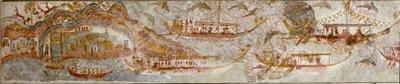 ミノア美術。「海軍遠征」 アクロティリからサントリーニへのフレスコ画。紀元前16世紀。アテネ、国立考古学博物館 作： Minoan