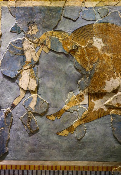 雄牛跳躍のフレスコ画のディテール。 クノッソスで発見 作： Minoan