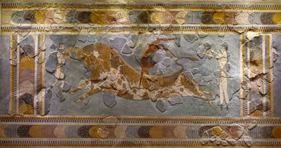 雄牛跳躍のフレスコ画のディテール。 クノッソスで発見 作： Minoan