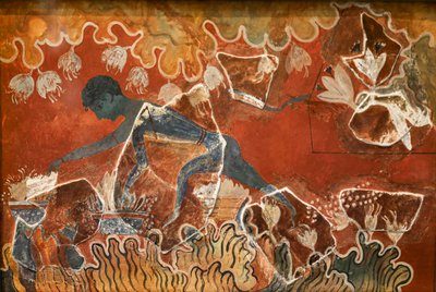 クノッソス宮殿の「ブルー ボーイ」または「サフラン採集者」のフレスコ画 作： Minoan