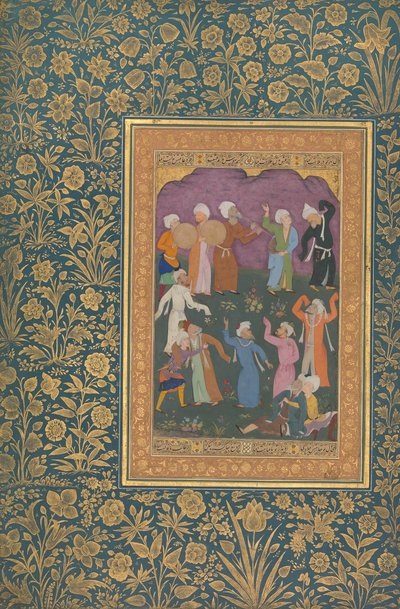 Dancing Dervishes、Shah Jahan Album の Folio、直訳: ca. 1610年、裏面：約。 1530-50。 作： Mir 