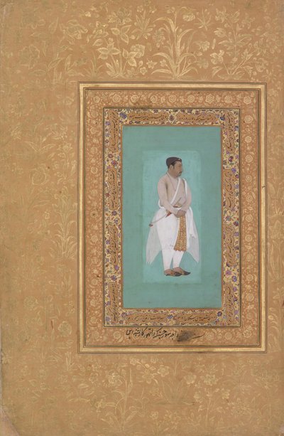 直筆: Raja Suraj Singh Rathor の肖像、裏: 書道のページ...、直筆: 16 世紀後半 作： Mir 