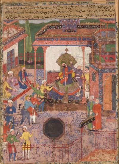 使者がカイバルとチンの地方からアノシルヴァンに知らせを伝える。ハムザナマから 作： Mir Sayyid Ali