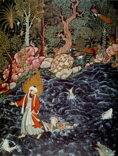 ハムザナマからヌール・アッダール王子を救出する預言者エリヤ、1562～1577年 作： Mir Sayyid Ali