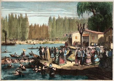 パリ郊外のラ・グルヌイエールでの水泳 - 1869年、クロワシー＝シュル＝セーヌのラ・グルヌイエール - after Miranda 作： Miranda Miranda