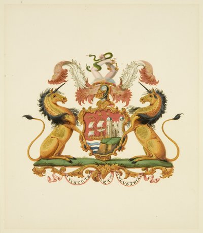 ブリストル市の紋章、1830年頃（鉛筆・水彩紙 作： Miss (attr.to) Braikenridge