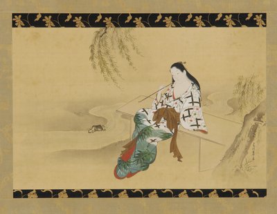 風景：ベンチに座る遊女、18世紀。 作： Miyagawa Chōshun