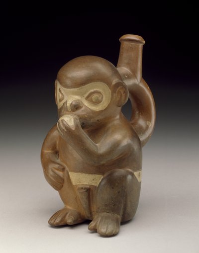 モンキーベッセル、西暦50-100年（スリップ付きセラミック） 作： Moche Moche