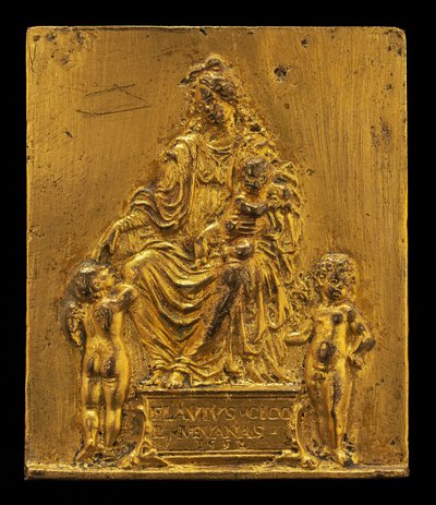 2 人の天使に即位したマドンナと子供、1552 年。 作： Moderno