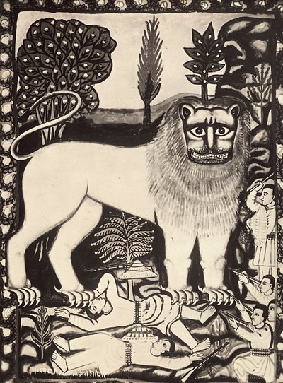 ファシズムの時代に帝国を築く：ユダの獅子を描いた絵 1936年09月05日（モノクロ写真 作： Modestino Baldinetti