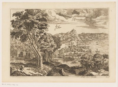 鳥が飛んでいる海岸の風景 ティツィアーノの後の風景 (連載タイトル) 作： Moise Jean Baptiste Fouard