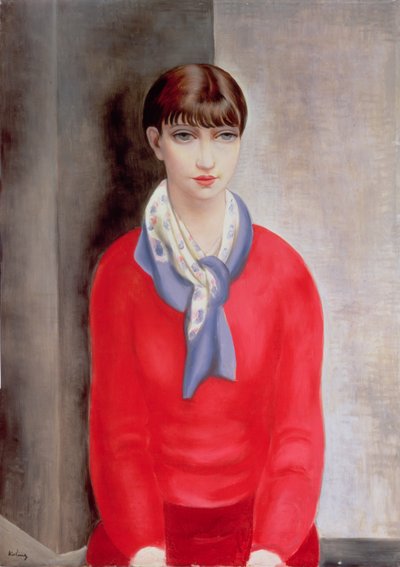赤いジャンパーと青いスカーフのキキ・ド・モンパルナス 作： Moise Kisling