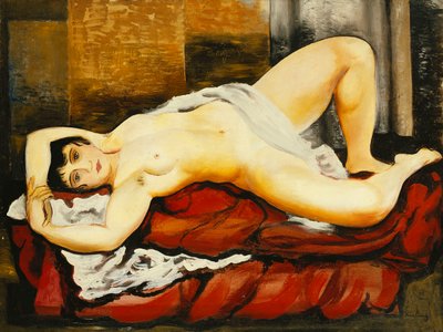 ヌード・イン・ホワイト・シーツ；ヌ・クーシュ・オ・ドラップ・ブラン 作： Moise Kisling