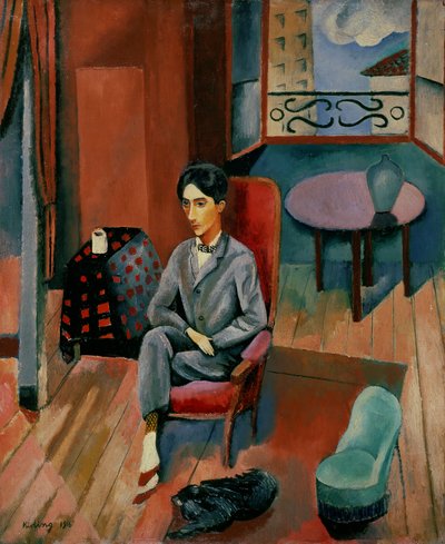 アトリエに座るジャン・コクトーの肖像 作： Moise Kisling
