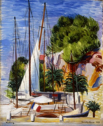 サナリィ港の帆船; Voiliers dans le Port de Sanary 作： Moise Kisling