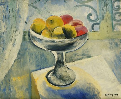 リンゴのある静物；ポムの自然 作： Moise Kisling
