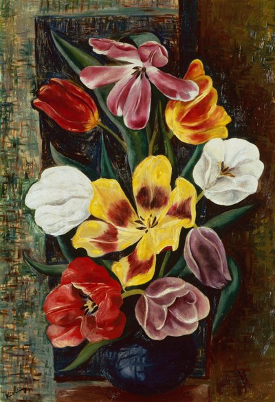 チューリップの花瓶（キャンバスに油彩） 作： Moise Kisling