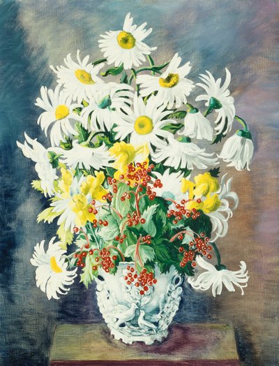 花瓶に生けた白いヒナギク 作： Moise Kisling