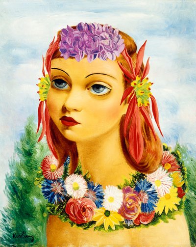 花を持つ女性 作： Moise Kisling