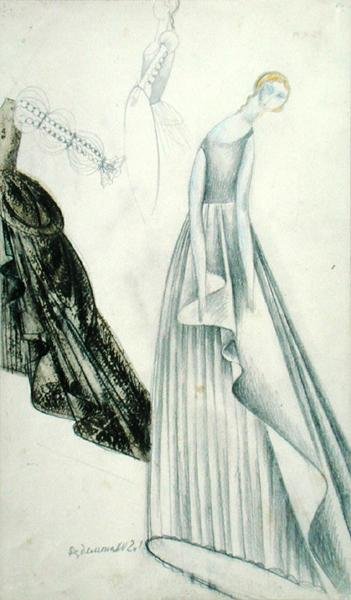ジュゼッペ ヴェルディ (1831-1901) のオペラ「オテロ」のデスデモナ (紙に色鉛筆) 作： Moisei Zeligovich Levin