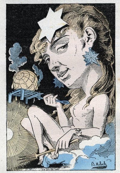 1882年のB.モロク（1849-1909）による漫画、トゥチャトゥの「Le Trombinoscope」における熱波の寓意。個人蔵。 作： Moloch