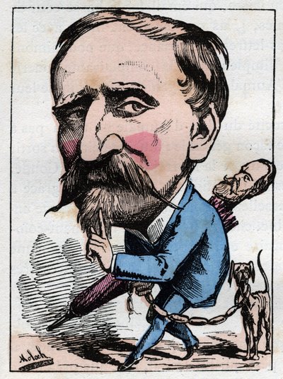 1882年のB.モロク（1849-1909）による漫画、Touchatoutの「Le Trombinoscope」に描かれた軍人・政治家であるオーマル公爵アンリ・ドルレアン（1822-1897）の肖像。個人蔵。 作： Moloch