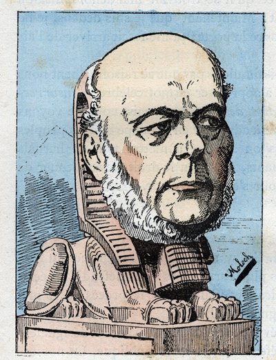 ジュール・グレヴィ（1807-1891）の肖像（トゥチャウト作『トロンビノスコープ』に登場するフランス共和国大統領）、1882年のB.モロク（1849-1909）による風刺画。個人蔵。 作： Moloch