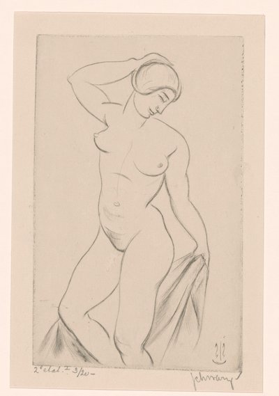頭に手を持つ裸の女性 作： Mommie Schwarz (signed by artist)
