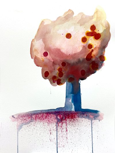 赤い斑点、2022年（ラングトン、300gsmコールドプレス紙に水彩画） 作： Monica Perez Vega