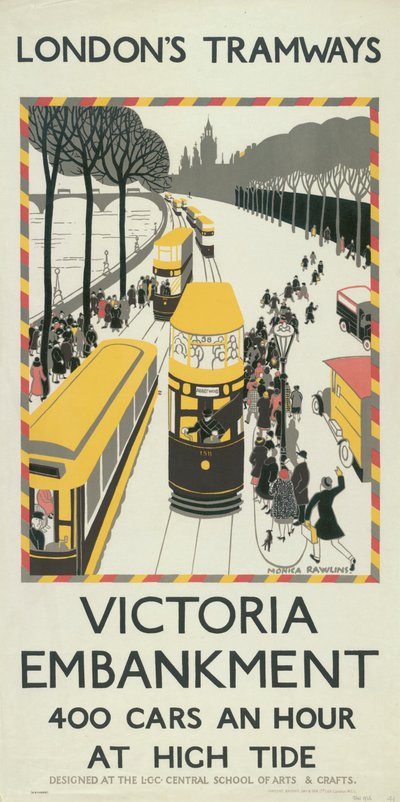 「ビクトリア堤防」、ロンドン カウンティ カウンシル LCC トラムウェイのポスター、1926 年 作： Monica Rawlins