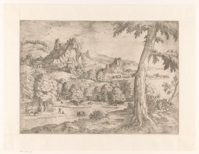 大きな木のパノラマ風景 作： Monogrammist DB (etser 16de eeuw)